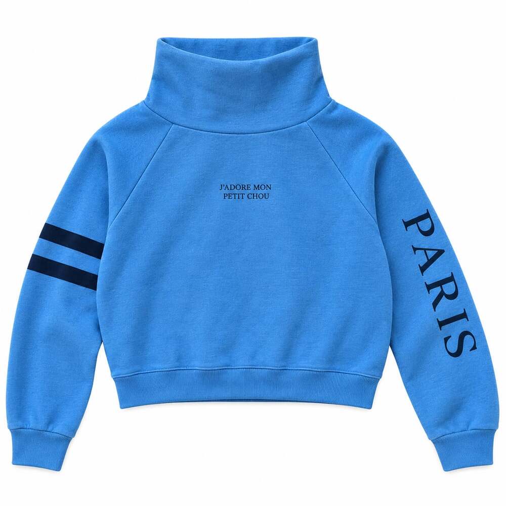 Subdued Paris Turtleneck Sweatshirt Women’s M Sapphire Blue Cropped Pullover
